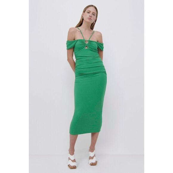 Jonathan Simkhai NWT Meryl Capsleeve Midi Dress in Parrot Size M - Picture 2 of 8